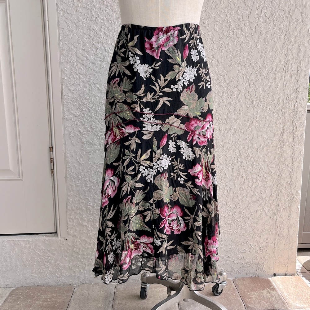 Karen Kane 100% Silk Floral Midi Skirt - 30” Waist